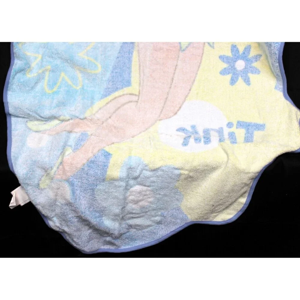 Disney Store Tinkerbell Beach Towel Fun Shape Early 2000s Tink Blue Retro 60s